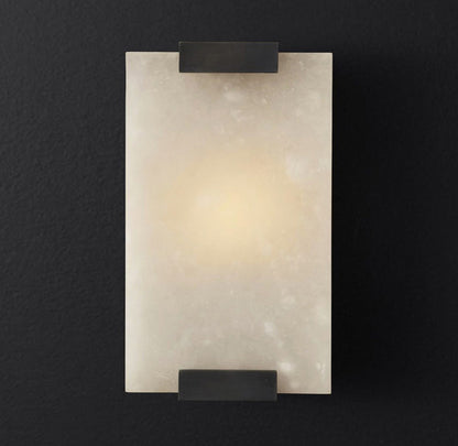 Alabaster Wall Light – Natural Stone Sconce on Brass or Black Frame, 27 or 47cm, Retro Elegance