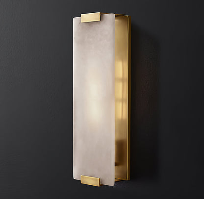 Alabaster Wall Light – Natural Stone Sconce on Brass or Black Frame, 27 or 47cm, Retro Elegance