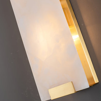 Alabaster Wall Light – Natural Stone Sconce on Brass or Black Frame, 27 or 47cm, Retro Elegance