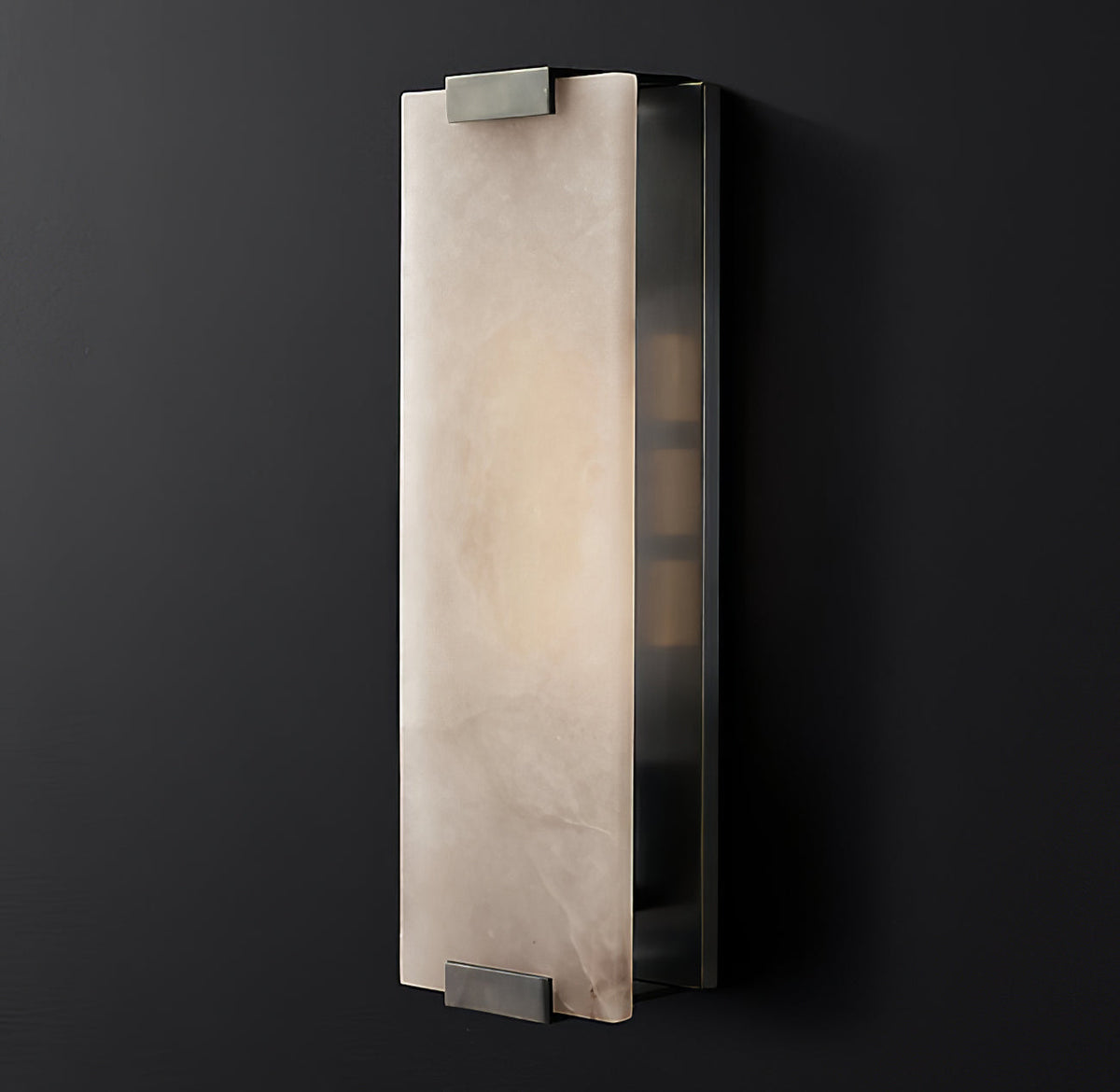 Alabaster Wall Light – Natural Stone Sconce on Brass or Black Frame, 27 or 47cm, Retro Elegance