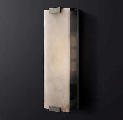 Alabaster Wall Light – Natural Stone Sconce on Brass or Black Frame, 27 or 47cm, Retro Elegance