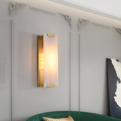 Alabaster Wall Light – Natural Stone Sconce on Brass or Black Frame, 27 or 47cm, Retro Elegance