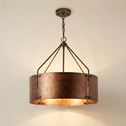 Rustic Bronze Industrial Drum Shade Pendant Light