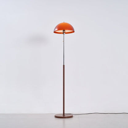 Wooden Floor Lamp – Walnut & Amber Glass Mid-Century Standing Lamp, 153cm, UK Plug