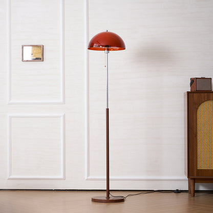 Wooden Floor Lamp – Walnut & Amber Glass Mid-Century Standing Lamp, 153cm, UK Plug