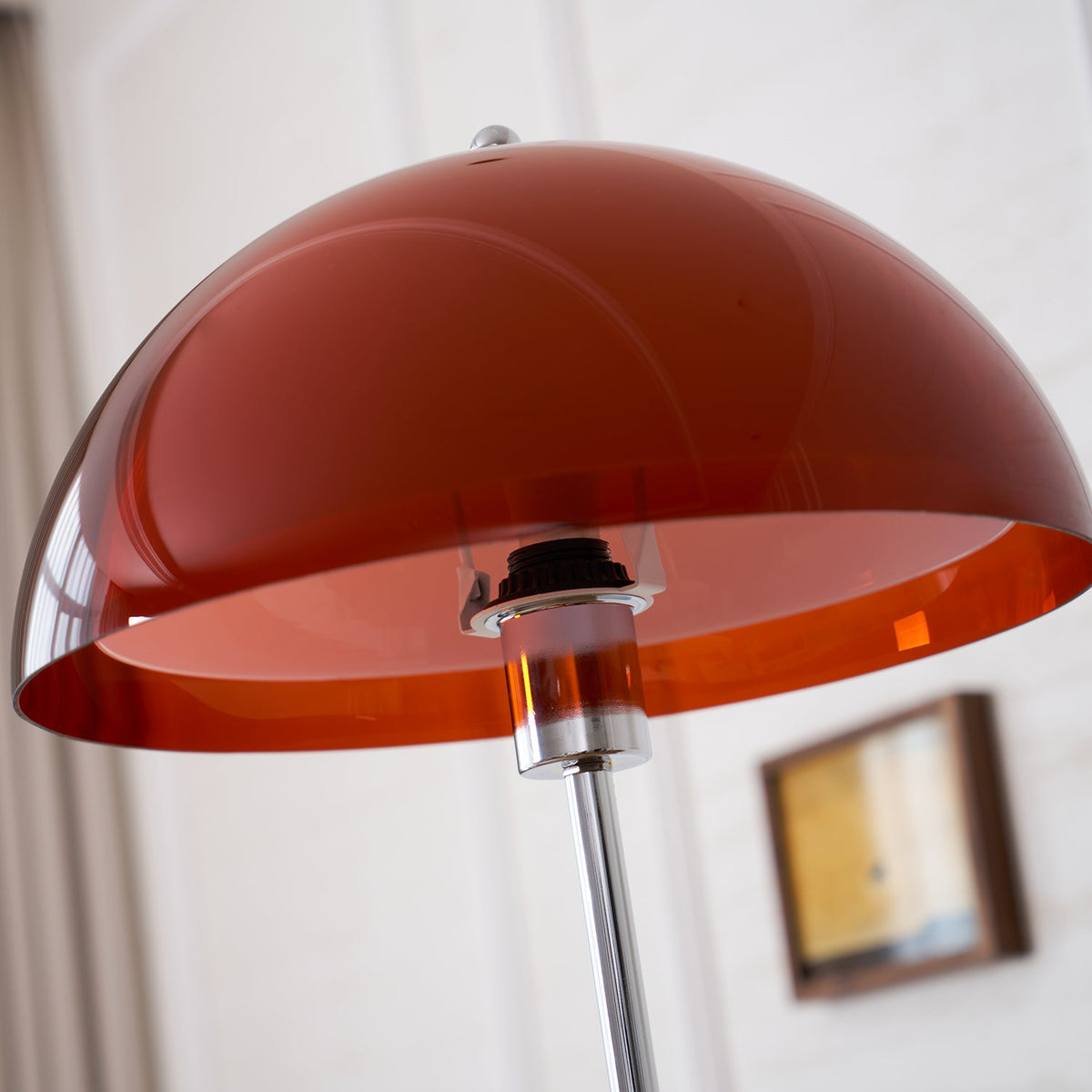 Wooden Floor Lamp – Walnut & Amber Glass Mid-Century Standing Lamp, 153cm, UK Plug