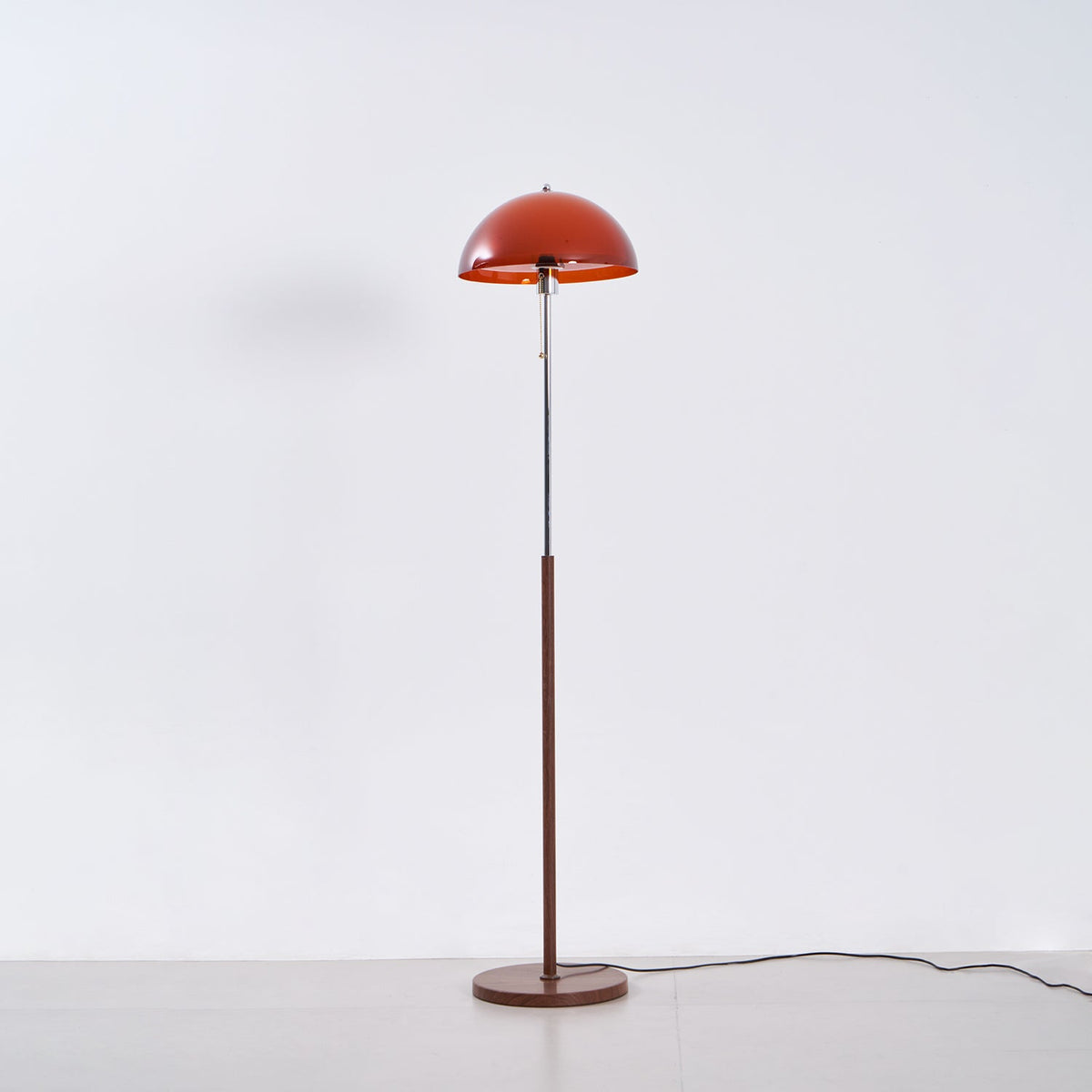 Wooden Floor Lamp – Walnut & Amber Glass Mid-Century Standing Lamp, 153cm, UK Plug
