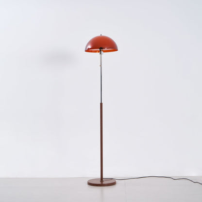 Wooden Floor Lamp – Walnut & Amber Glass Mid-Century Standing Lamp, 153cm, UK Plug
