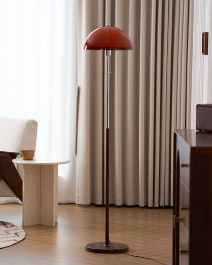 Wooden Floor Lamp – Walnut & Amber Glass Mid-Century Standing Lamp, 153cm, UK Plug