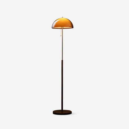 Wooden Floor Lamp – Walnut & Amber Glass Mid-Century Standing Lamp, 153cm, UK Plug