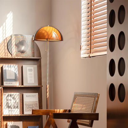 Wooden Floor Lamp – Walnut & Amber Glass Mid-Century Standing Lamp, 153cm, UK Plug