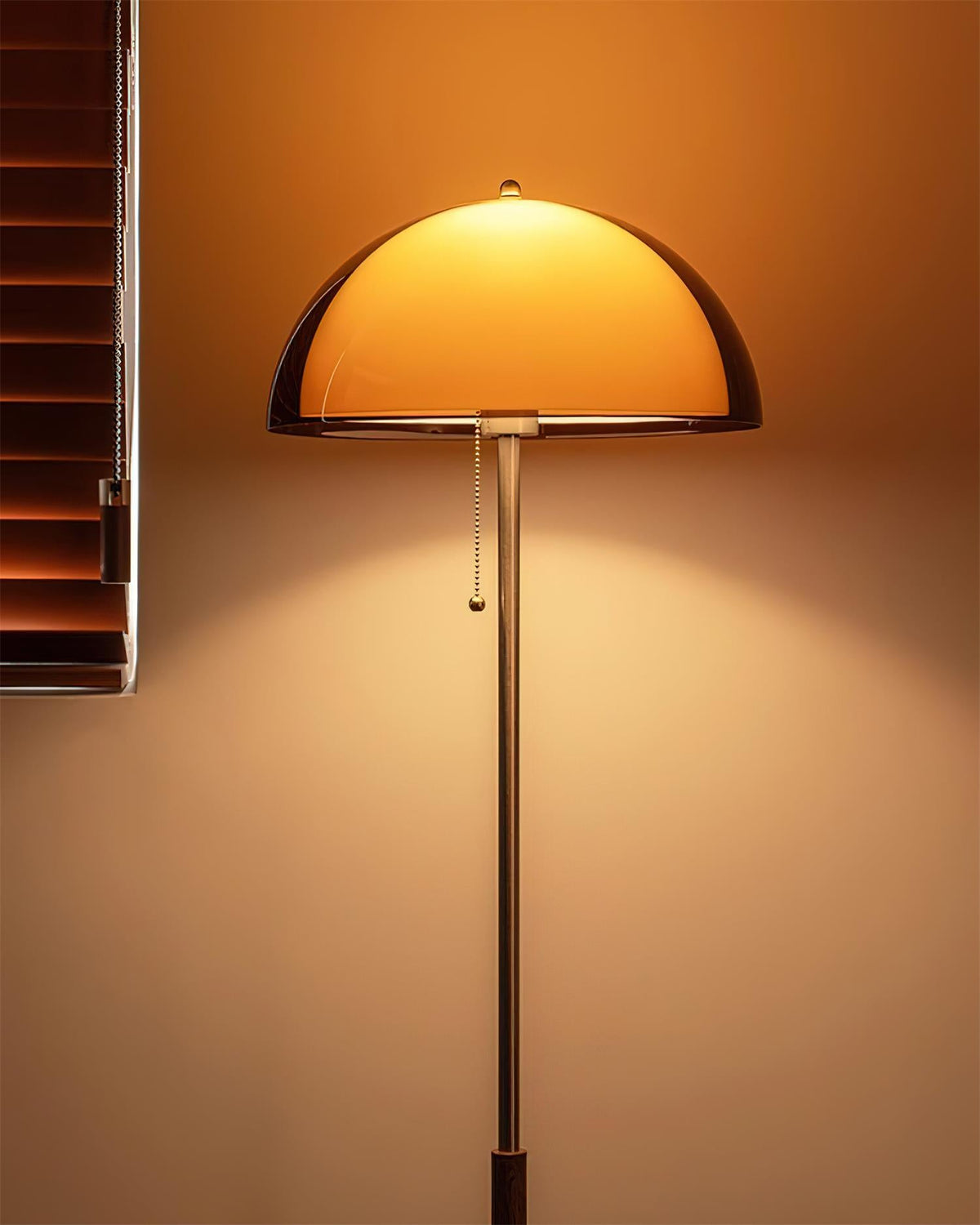 Wooden Floor Lamp – Walnut & Amber Glass Mid-Century Standing Lamp, 153cm, UK Plug