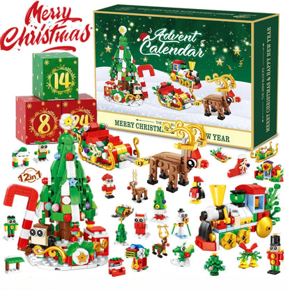 Christmas Advent Calendar – 24-Day Building Brick Set, Christmas Train & Nativity, 27 Designs