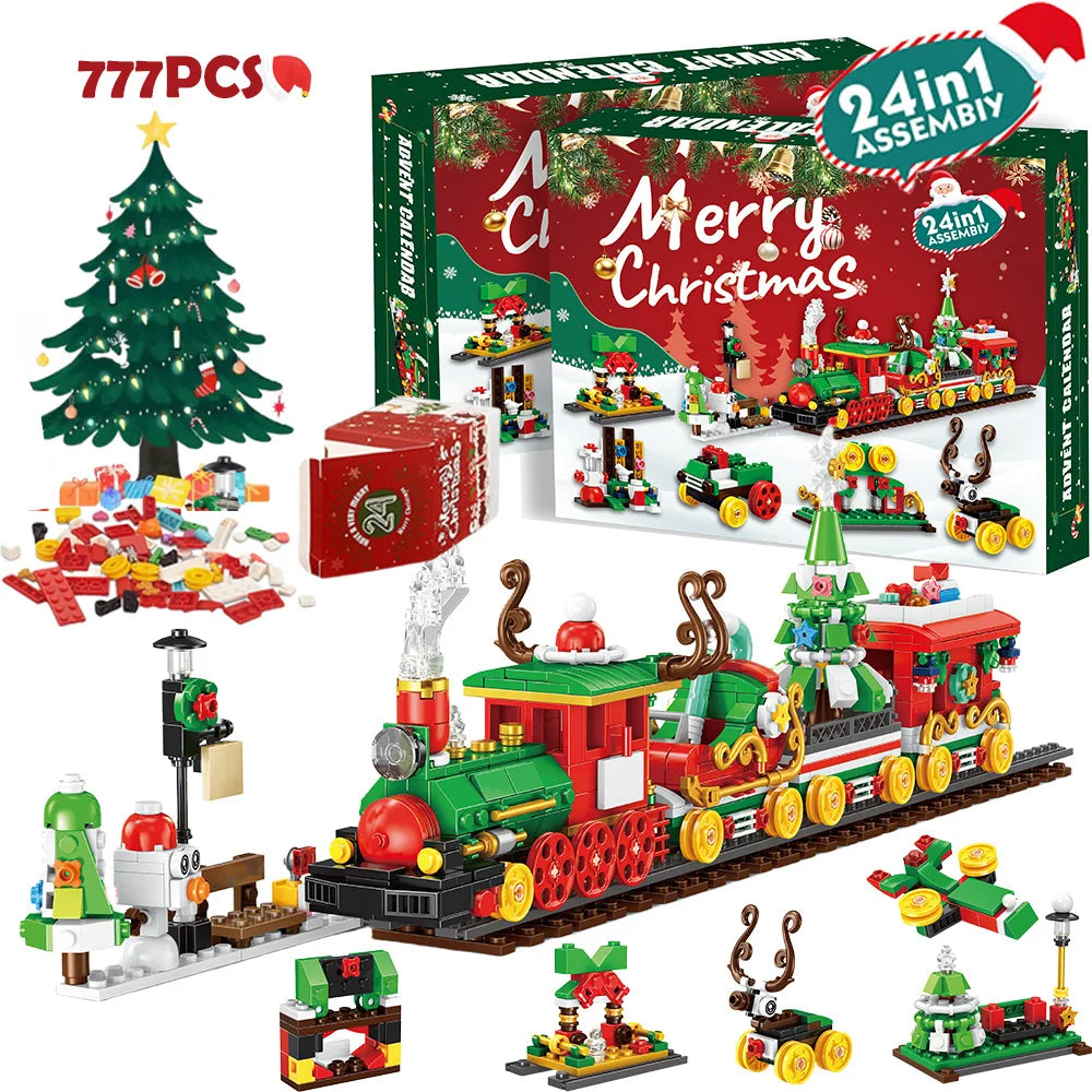 Christmas Advent Calendar – 24-Day Building Brick Set, Christmas Train & Nativity, 27 Designs