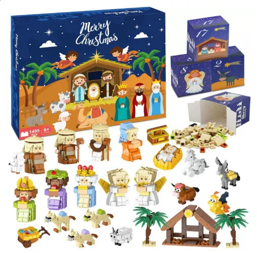 Christmas Advent Calendar – 24-Day Building Brick Set, Christmas Train & Nativity, 27 Designs