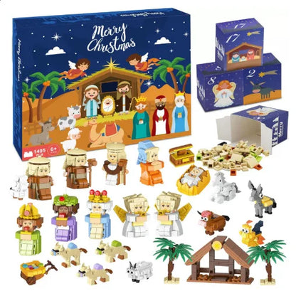 Christmas Advent Calendar – 24-Day Building Brick Set, Christmas Train & Nativity, 27 Designs
