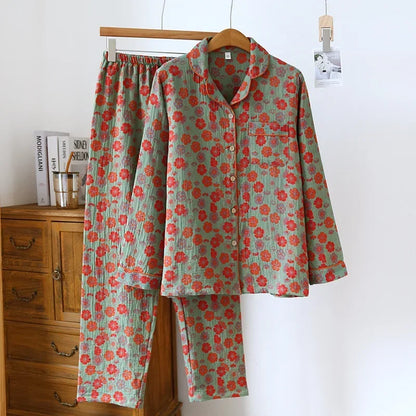 Cotton Pyjama Set – 100% Cotton Crepe Long Sleeve Pyjamas, 13 Colours, M to XXL