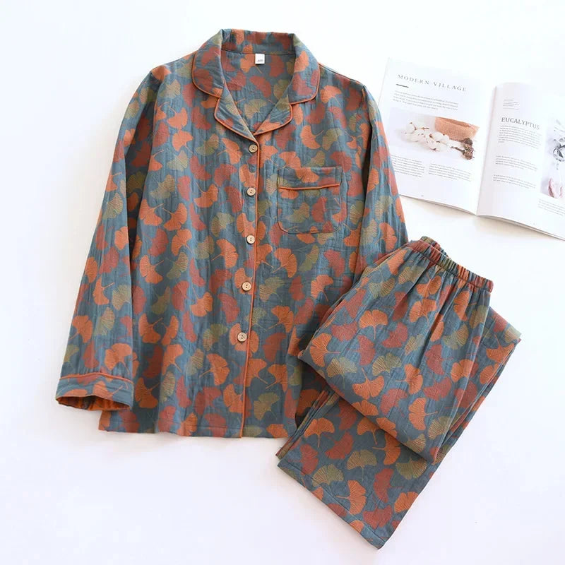 Cotton Pyjama Set – 100% Cotton Crepe Long Sleeve Pyjamas, 13 Colours, M to XXL