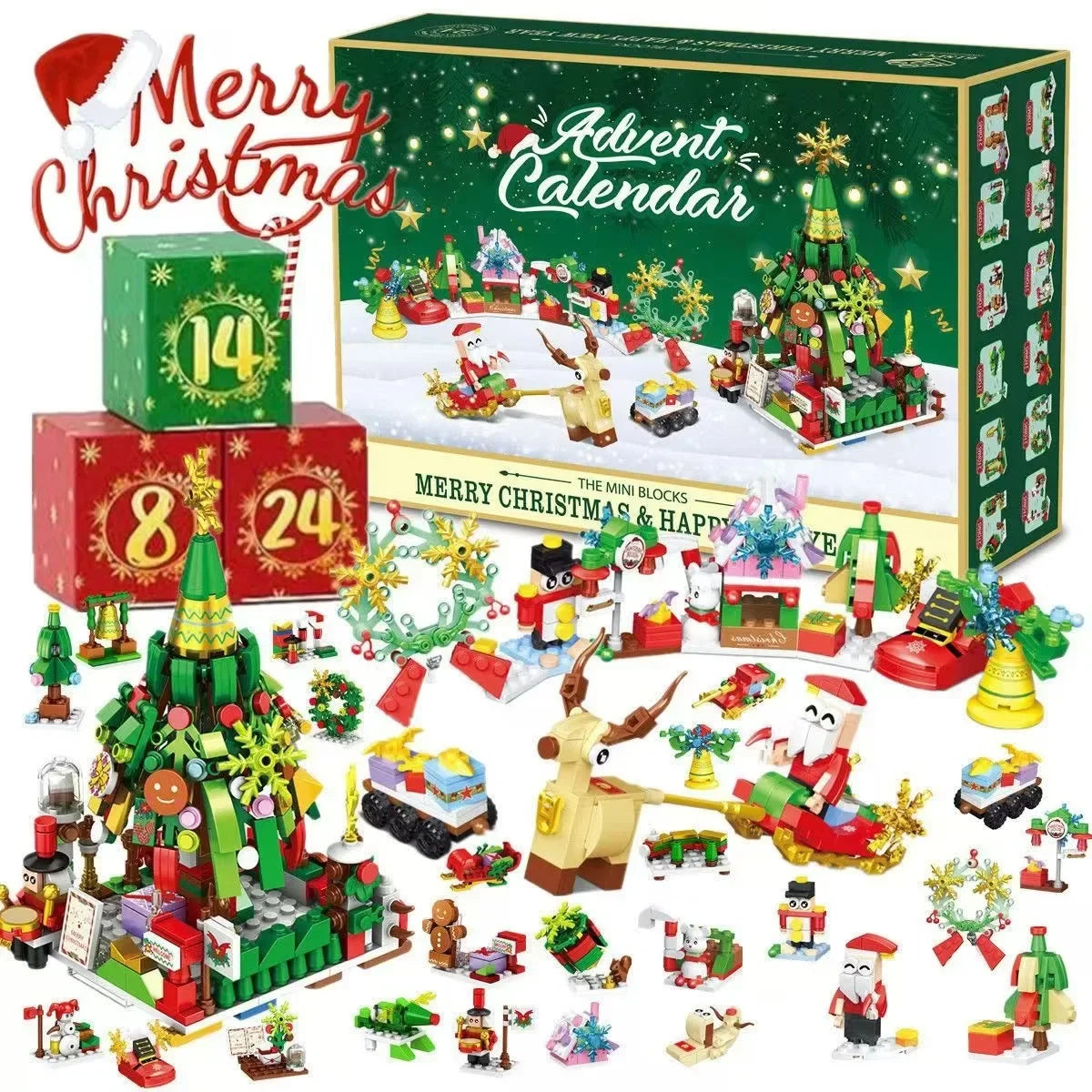 Christmas Advent Calendar – 24-Day Building Brick Set, Christmas Train & Nativity, 27 Designs