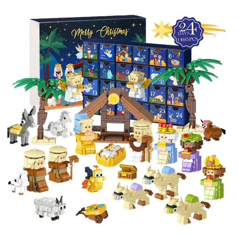Christmas Advent Calendar – 24-Day Building Brick Set, Christmas Train & Nativity, 27 Designs