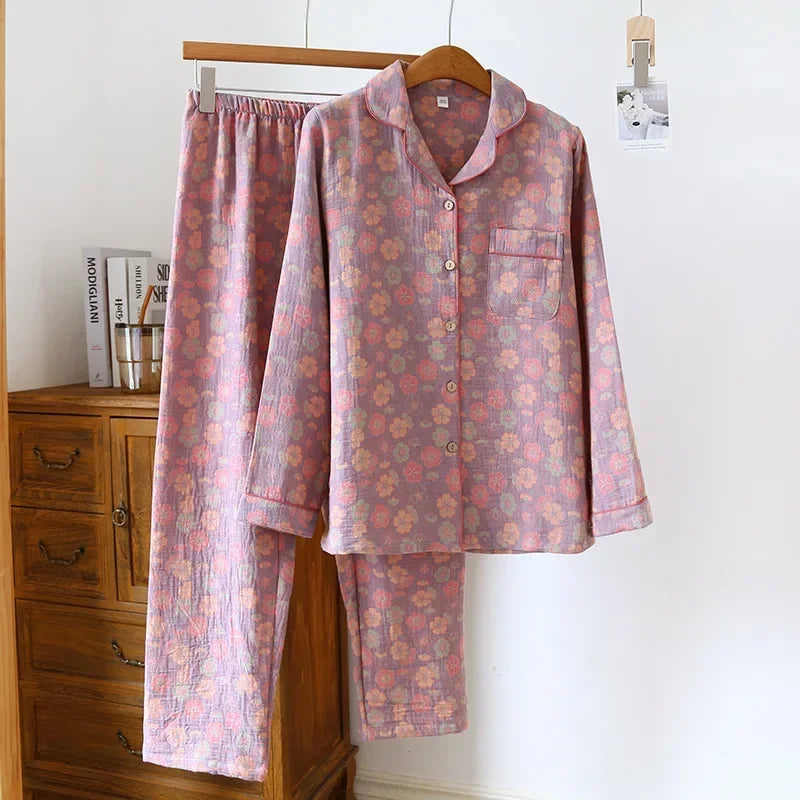 Cotton Pyjama Set – 100% Cotton Crepe Long Sleeve Pyjamas, 13 Colours, M to XXL