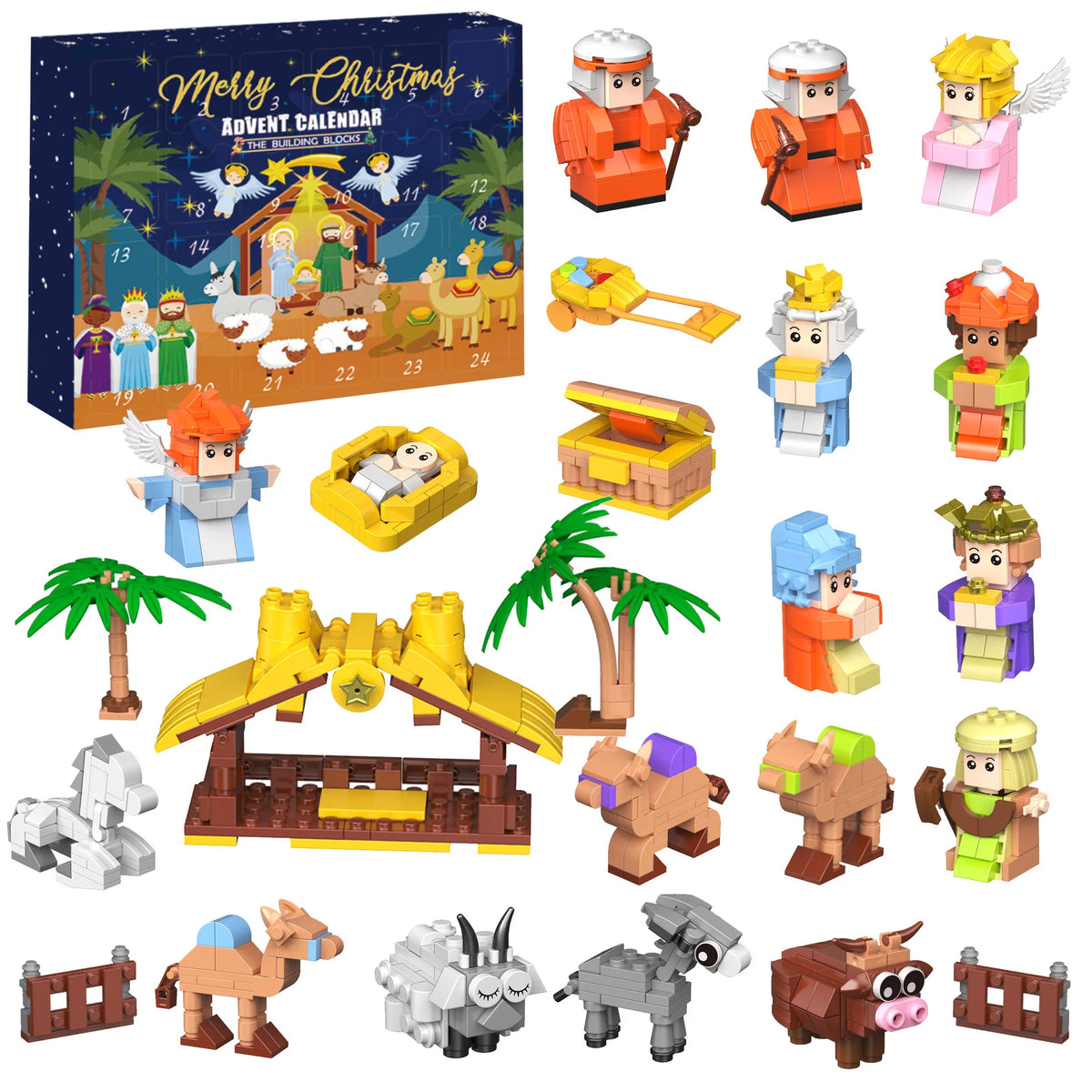 Christmas Advent Calendar – 24-Day Building Brick Set, Christmas Train & Nativity, 27 Designs