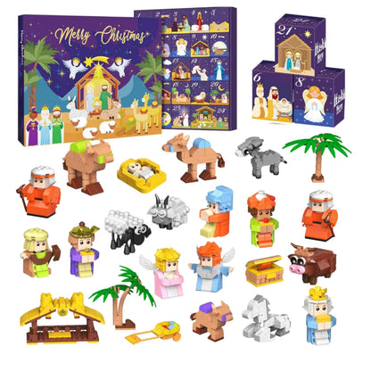 Christmas Advent Calendar – 24-Day Building Brick Set, Christmas Train & Nativity, 27 Designs