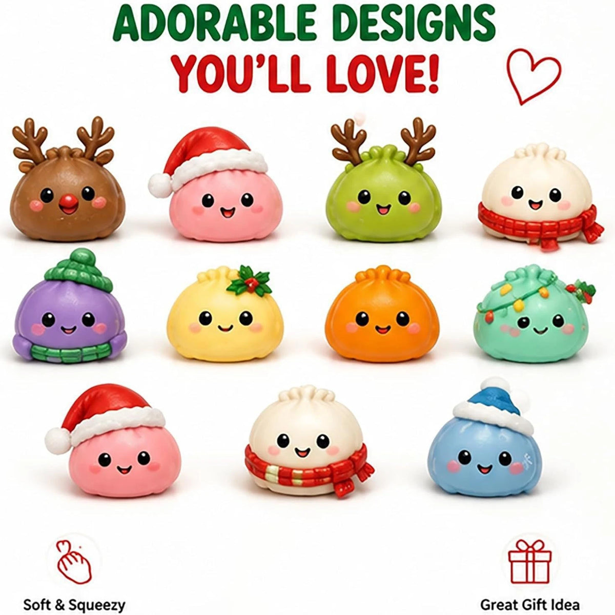 Squishy Advent Calendar – 24 Days of Slow-Rising Dumpling Squishies, Christmas Fidget Toys
