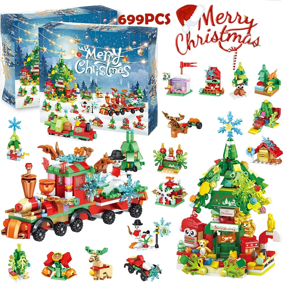 Christmas Advent Calendar – 24-Day Building Brick Set, Christmas Train & Nativity, 27 Designs