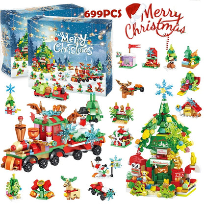 Christmas Advent Calendar – 24-Day Building Brick Set, Christmas Train & Nativity, 27 Designs