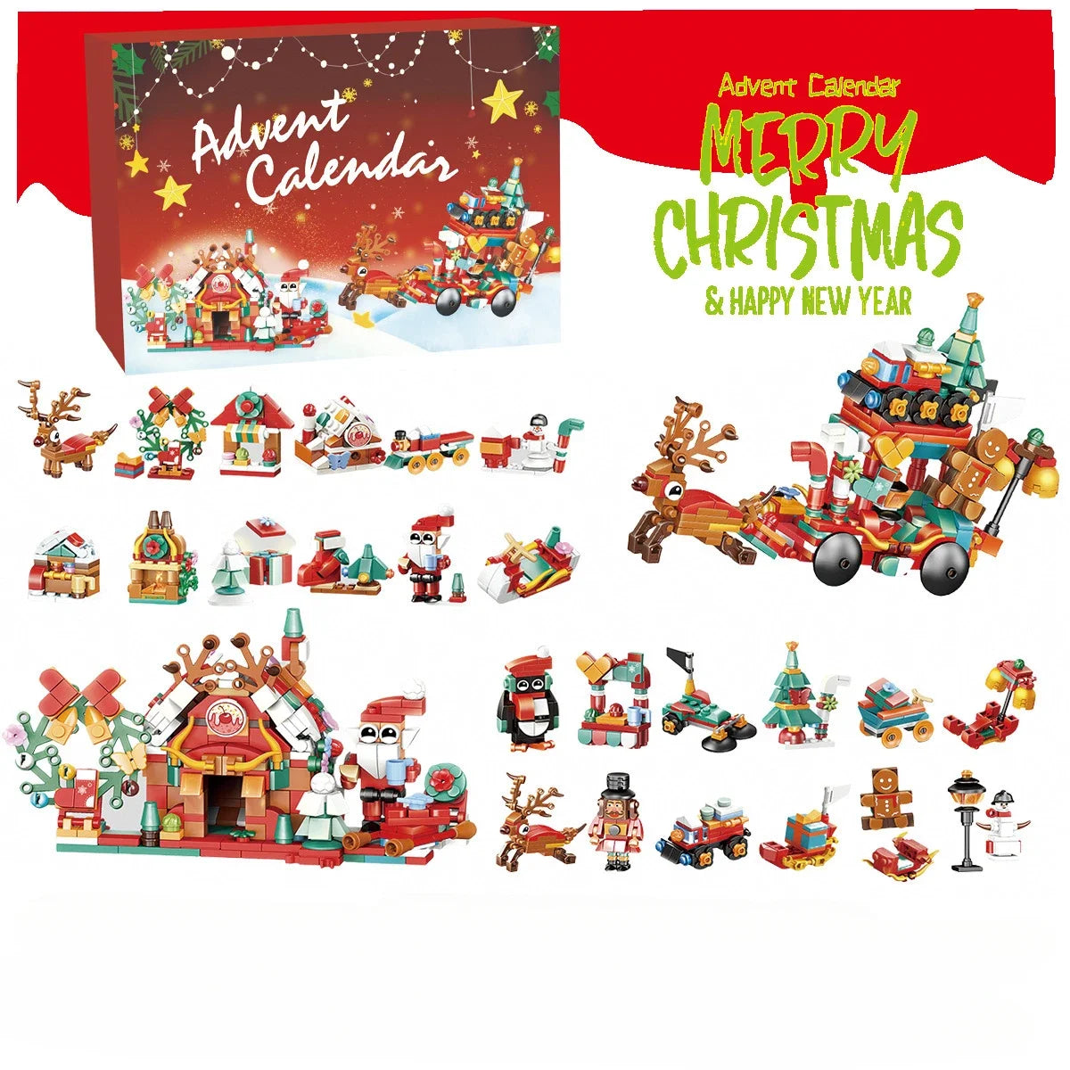 Christmas Advent Calendar – 24-Day Building Brick Set, Christmas Train & Nativity, 27 Designs