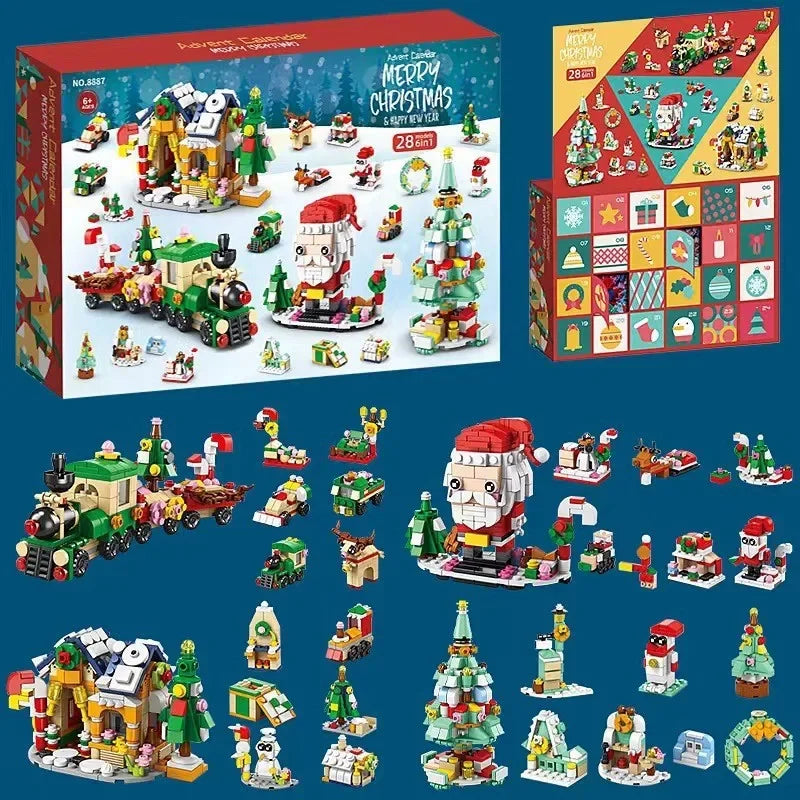 Christmas Advent Calendar – 24-Day Building Brick Set, Christmas Train & Nativity, 27 Designs