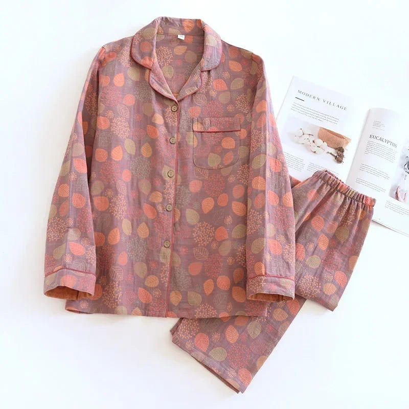 Cotton Pyjama Set – 100% Cotton Crepe Long Sleeve Pyjamas, 13 Colours, M to XXL