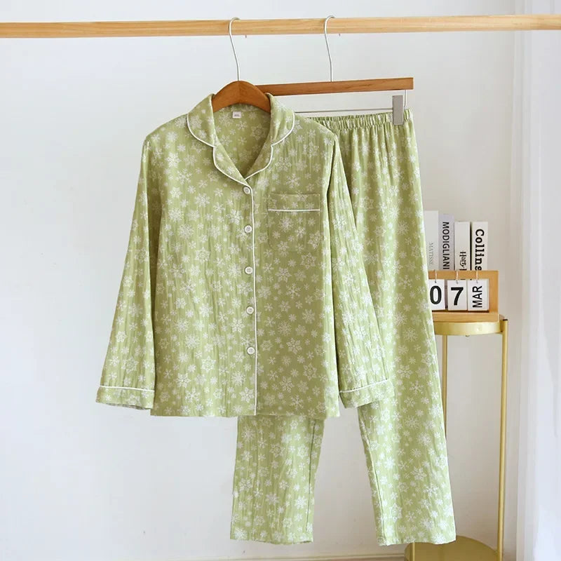 Cotton Pyjama Set – 100% Cotton Crepe Long Sleeve Pyjamas, 13 Colours, M to XXL