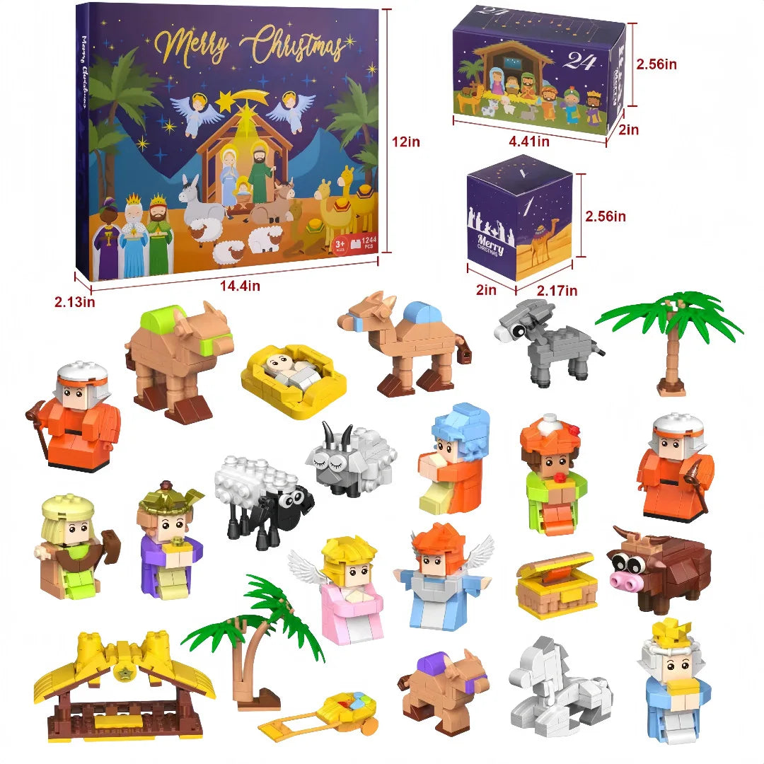 Christmas Advent Calendar – 24-Day Building Brick Set, Christmas Train & Nativity, 27 Designs