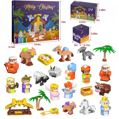 Christmas Advent Calendar – 24-Day Building Brick Set, Christmas Train & Nativity, 27 Designs