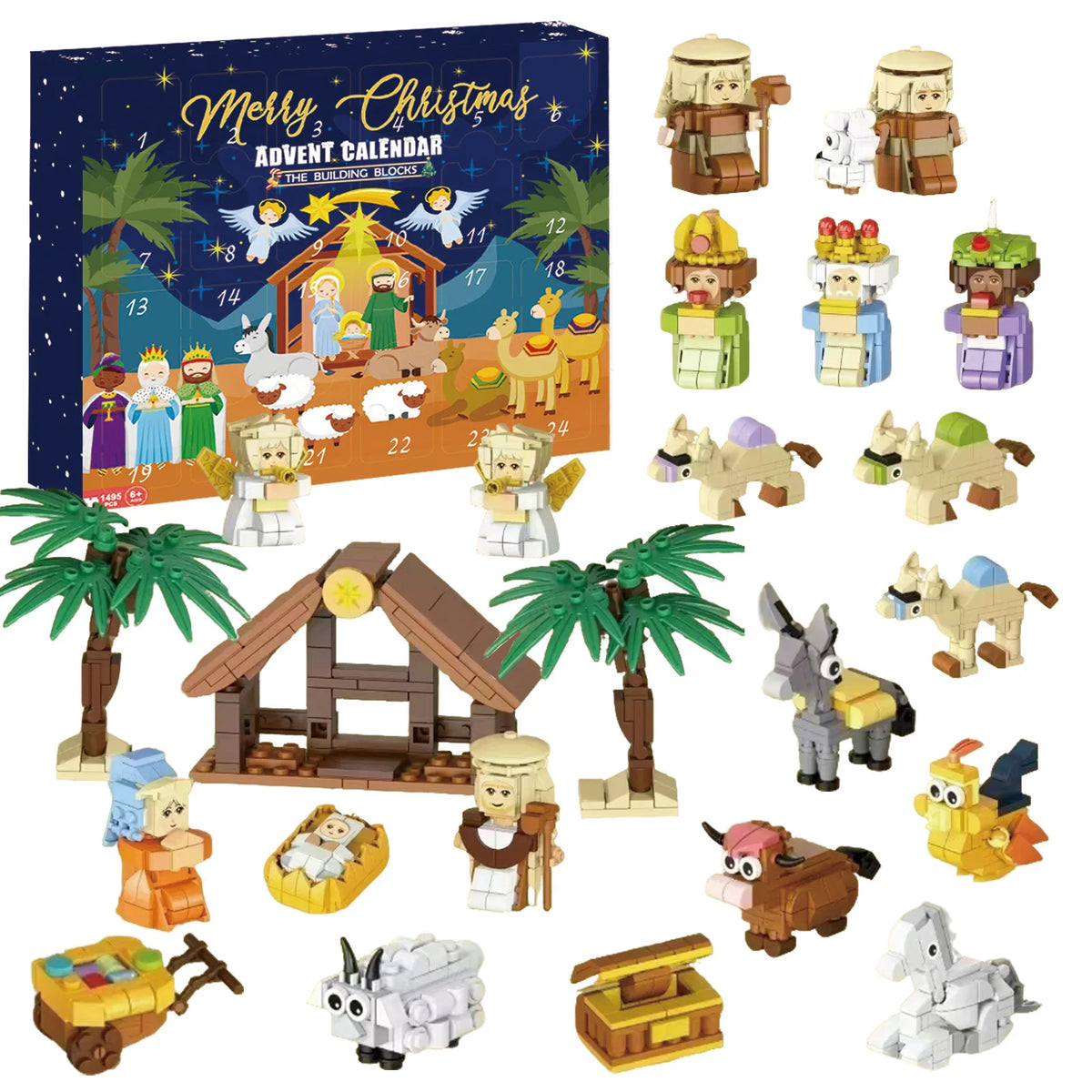 Christmas Advent Calendar – 24-Day Building Brick Set, Christmas Train & Nativity, 27 Designs