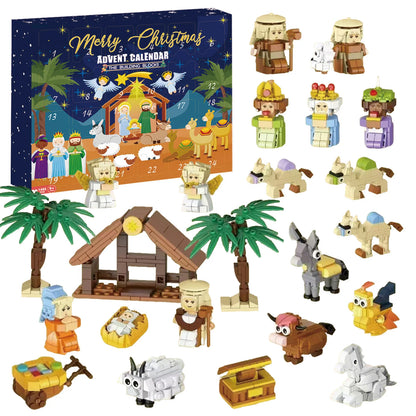 Christmas Advent Calendar – 24-Day Building Brick Set, Christmas Train & Nativity, 27 Designs