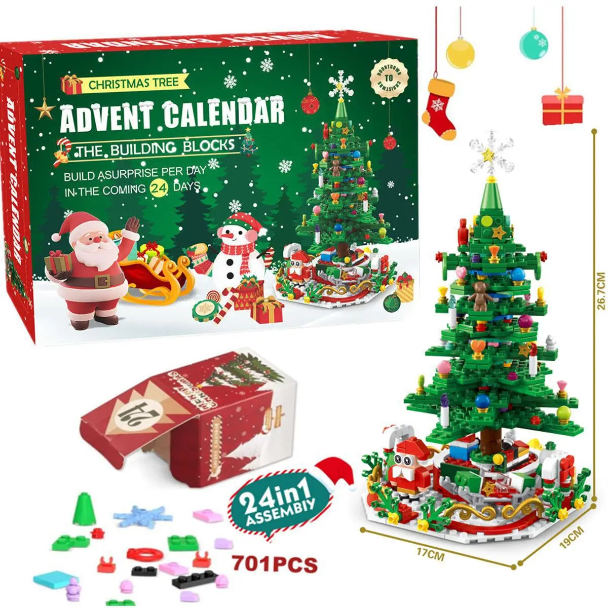 Christmas Advent Calendar – 24-Day Building Brick Set, Christmas Train & Nativity, 27 Designs
