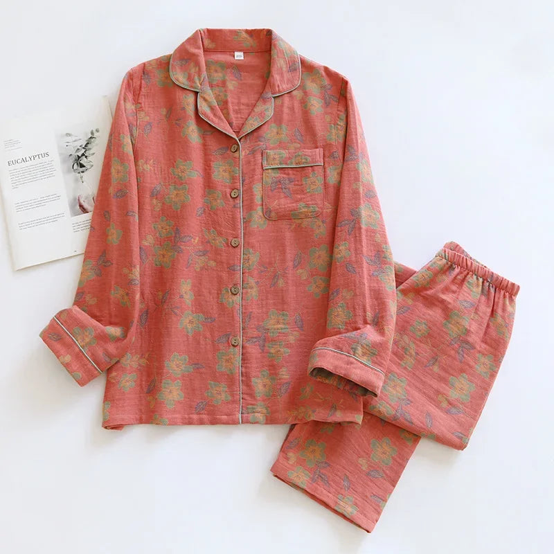 Cotton Pyjama Set – 100% Cotton Crepe Long Sleeve Pyjamas, 13 Colours, M to XXL