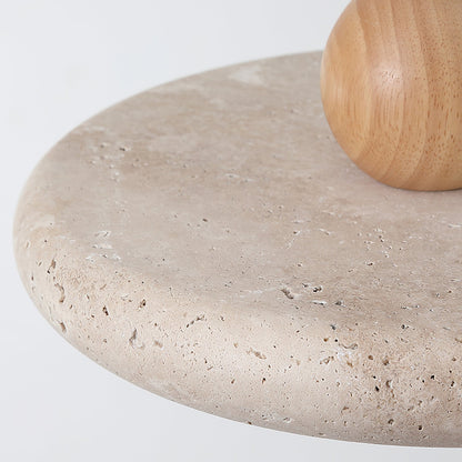 Travertine Disc Pendant Light – Yellow Travertine & Wood, 30 or 40cm, Warm or Cool Light