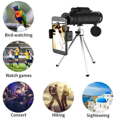 HD Monocular – 10x Waterproof Pocket Monocular with Smartphone Adapter, Birdwatching & Hiking