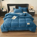 Soft Blue Velvet Bedding Set – Thick Warm Quilt and Pillow