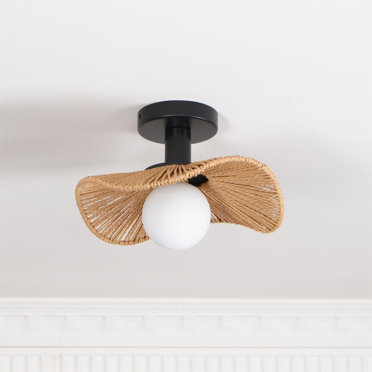 Rope Ceiling Light – Hemp Rope, Glass & Metal Flush Mount, 30, 40 or 50cm, Natural Coastal Style