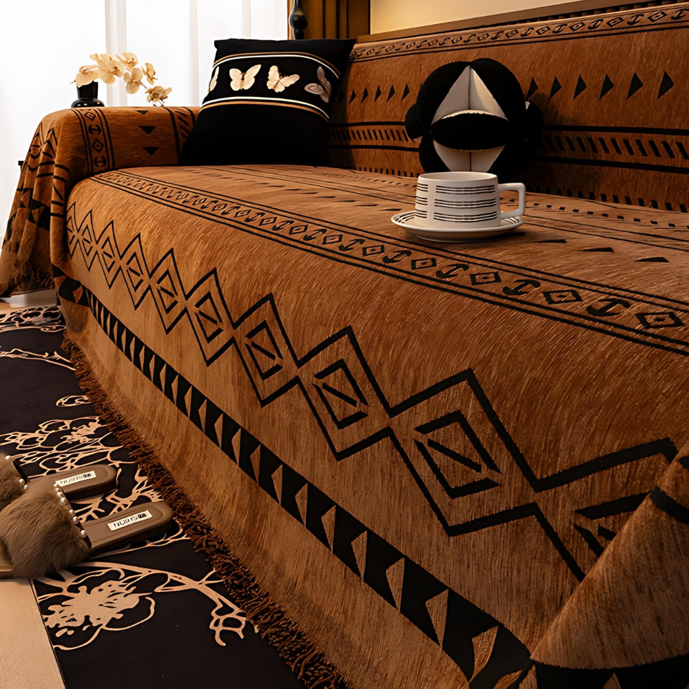 Sofa cover for living room with tribal pattern – soft sofa protector