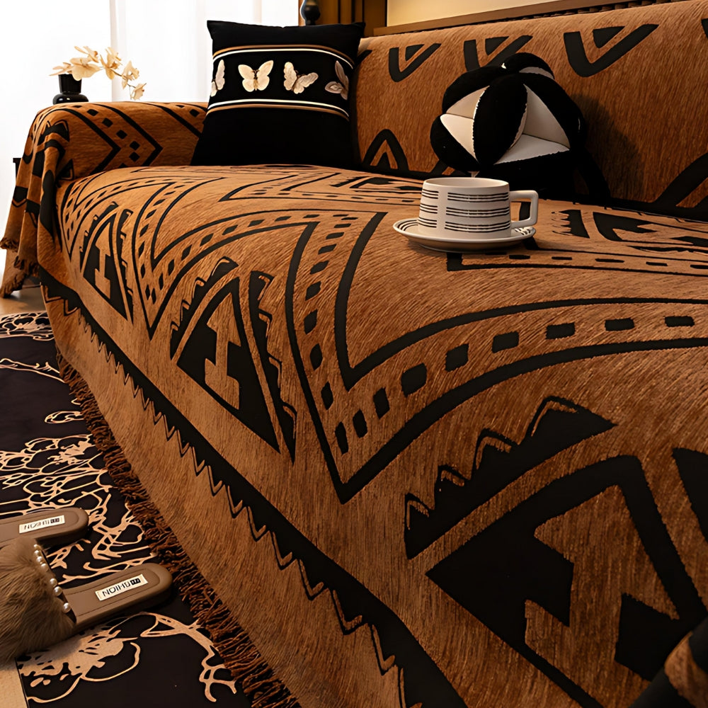 Sofa cover for living room with tribal pattern – soft sofa protector