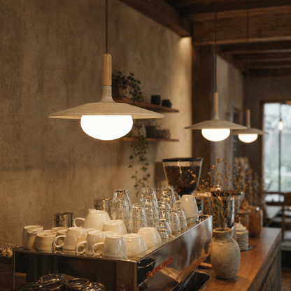 Wood and Stone Pendant Light - Japandi Ceiling Lamp