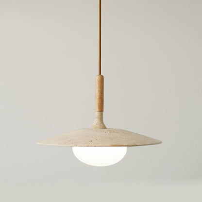 Wood and Stone Pendant Light - Japandi Ceiling Lamp