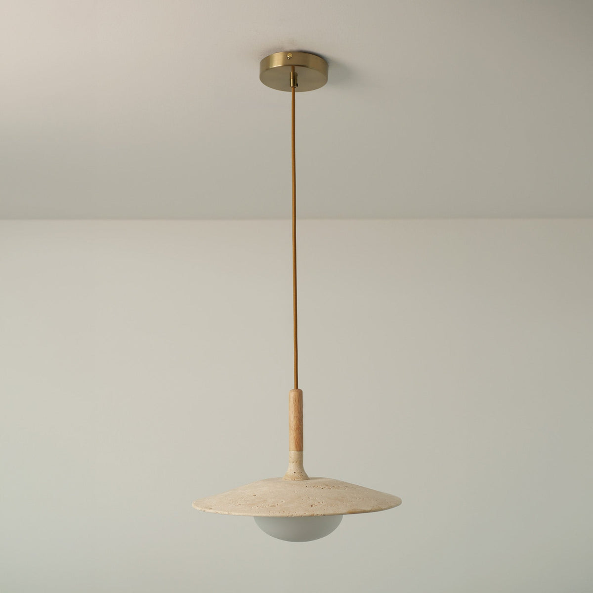 Wood and Stone Pendant Light - Japandi Ceiling Lamp