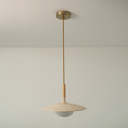 Wood and Stone Pendant Light - Japandi Ceiling Lamp